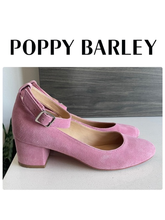 Poppy Barley Shoes - Poppy Barley Rose Pink Suede Mary Jane Block Heels